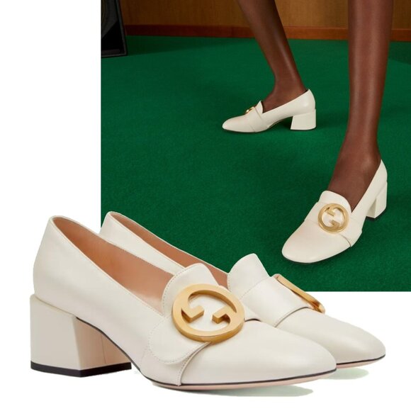 GUCCI SHOES BLONDIE WHITE LEATHER GOLDTONE G LOGO PUMPS sz 41 11 US - Picture 1 of 15